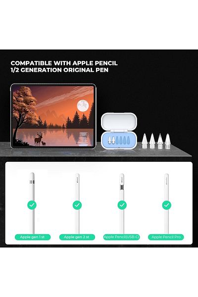 m.tk moveteck قلم أبل 2./1. 6 رؤوس بديلة وحقيبة متينة لجهاز iPad Pro/Mini/Air لجيل Pencil Pro/USB-C