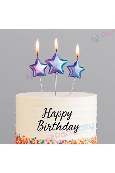 Party City 3’lü Gökkuşağı Yıldız Mum – Çubuklu Renkli Yıldız Figürlü Doğum Gü...