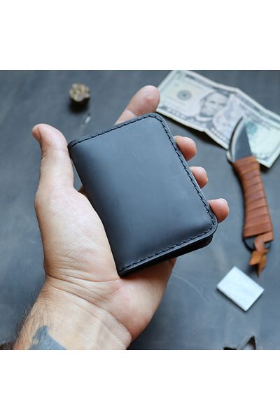 Derici Amca Vertical Genuine Leather Card Holder with Id Compartment Black