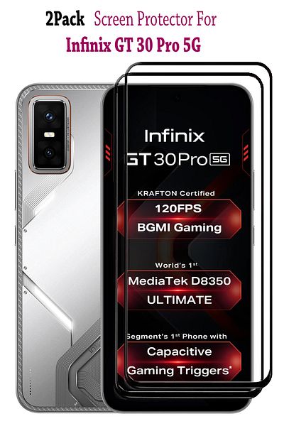 Generic عبوة من قطعتين من واقي الشاشة الزجاجي المقوى لهاتف Infinix GT 30 Pro - أسود