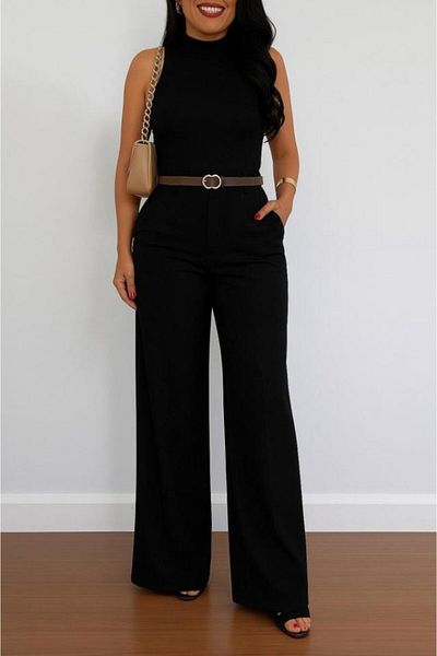modamtn Women's High Waist Wide Leg Detailed Imported Crepe Trousers with Pockets