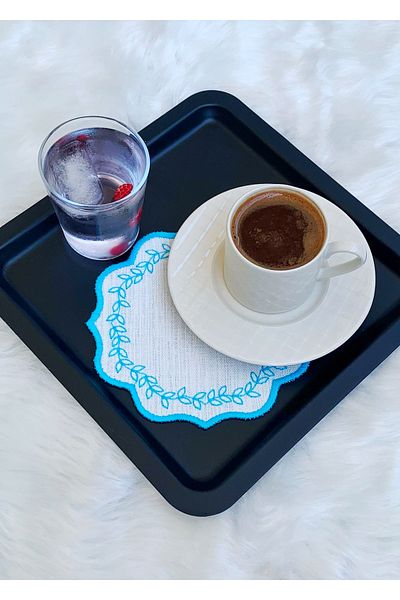 Mora Tekstil Подложка за кафе с бродерия на листа, салфетка за презентации, салфетка за кафе, салфетка за коктейли от 6 части, подложка