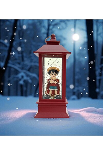 Kuzey Tacı Işıklı Luffy Figürlü Kırmızı Fener Kar Küresi – One Piece Temalı