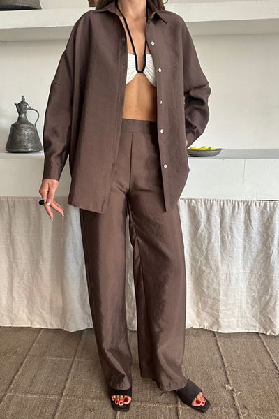 modamtn Shirt-Pants Suit Cupra Fabric - Brown