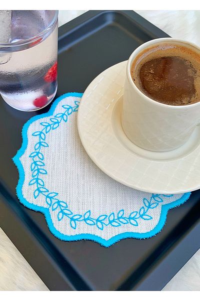 Mora Tekstil Подложка за кафе с бродерия на листа, салфетка за презентации, салфетка за кафе, салфетка за коктейли от 6 части, подложка