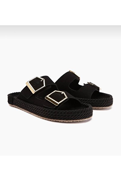 Brs Double Buckle Knitted Sole Slippers