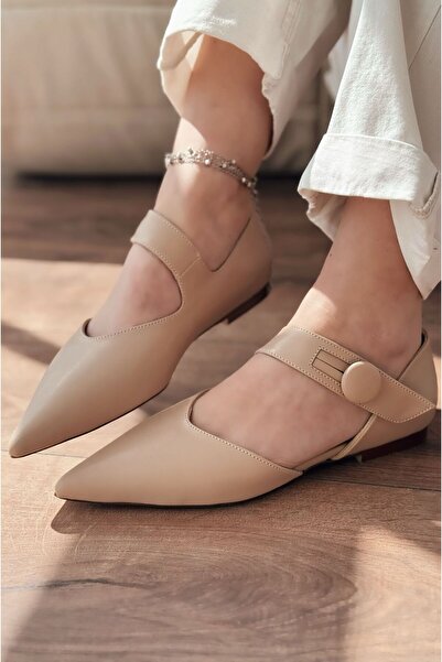 I Love Shoes Peronsa Matte Leather Nude Button-Detail Ballerinas