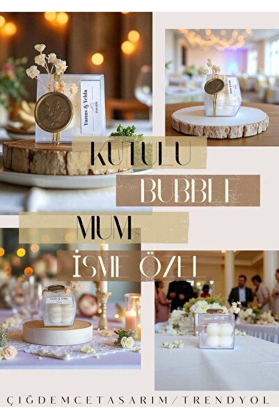çiğdemcetasarım isme Özel Kutulu Buble Hediyelik Mum, Nikah Şekeri, Doğum, Sü...