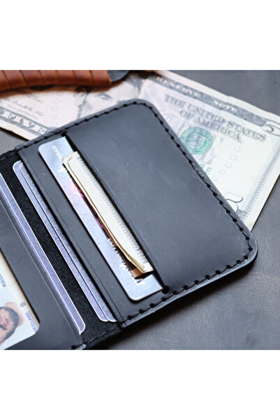 Derici Amca Vertical Genuine Leather Card Holder Wallet with Id Compartment Black