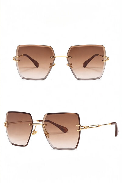 BAPPİR Crystal Women's Sunglasses Coffee Gradient Black Laser Cut Square Uv Filter Advantage Set of 2