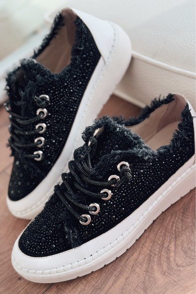 I Love Shoes Renora Stone Detailed Black Jean Women's Sports Shoes