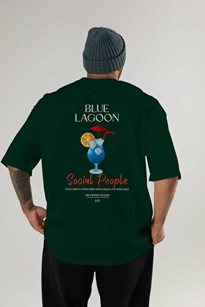 Ankhises Μπλουζάκι με στάμπα Blue Lagoon Cocktail Oversize Ανδρικό Γυναικείο 100% βαμβακερό μπλουζάκι με λαιμόκοψη
