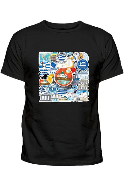 Efendioğlu Design Tricou din bumbac imprimat Σαντορίνη cu logo-uri TRIP greceea athena
