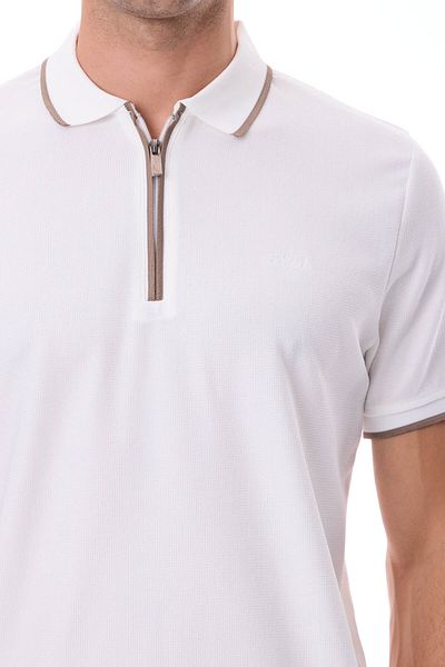 RAVANELLI Men's Zippered Stripe Detailed Polo Neck T-Shirt - Alba