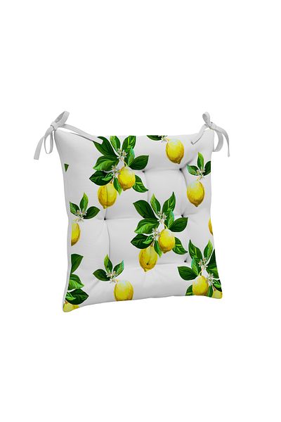 yok yok evim eve dair her şey 9-Piece Bordured Lemon Patterned Fluffy Living Room Balcony Garden Kitchen Chair Cushion