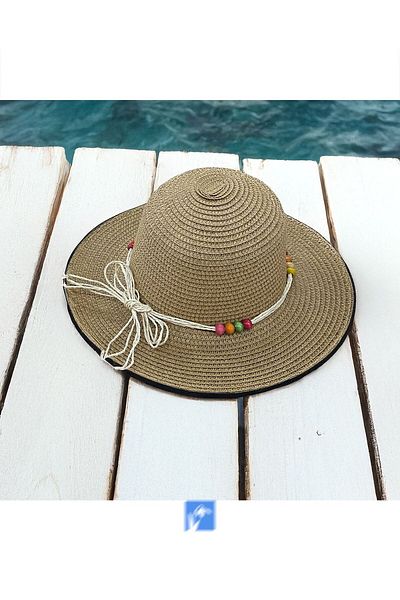 Kardelen Butik Denizli Solid Color Luxury Straw Girl's Hat (Age 3-8)
