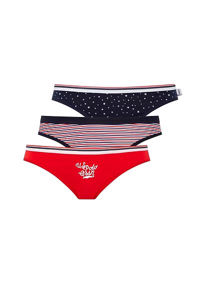 U.S. Polo Assn. Women's Colorful 3-Piece Slip Panty Set - Starry Stripes and Printed