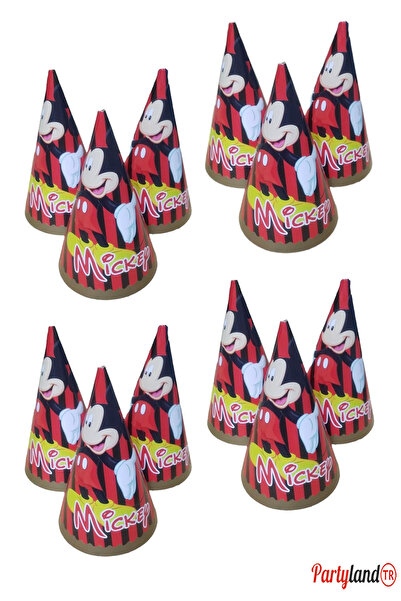 PartylandTR Mickey Mouse Parti Doğum Günü Karton Külah Şapka 12 li