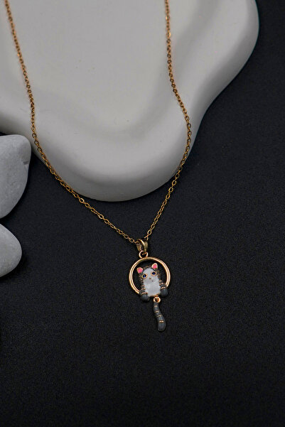 The Collection Kuyruğu Sallanan Kedi Kolye Kararmaz Altın Kaplama Kadın Çelik...