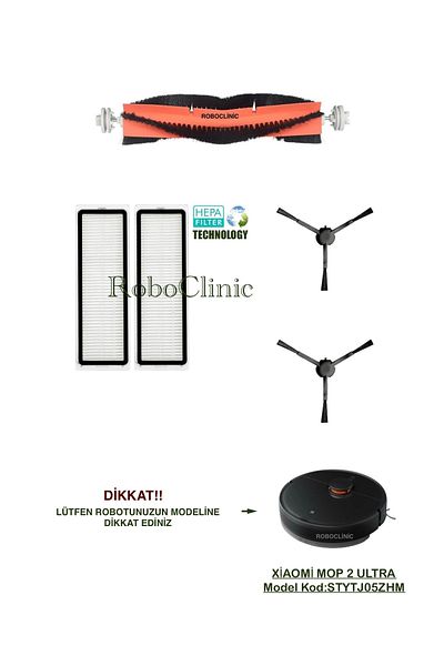 Roboclinic Compatible Replacement Brush and Filter Set - 5 Pieces for Xiaomi Mi Robot Vacuum Mop 2 Ultra (Model Code: STYTJ05ZHM)