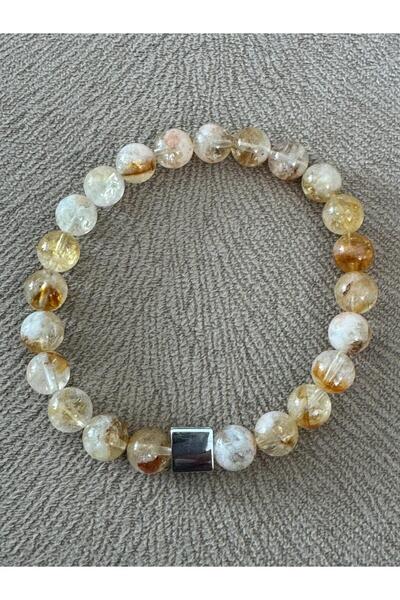 misstakıjewerly سوار من الحجر الطبيعي مع أجهزة من اللون الفضي من حجر السيلينيوم (حجر المال).