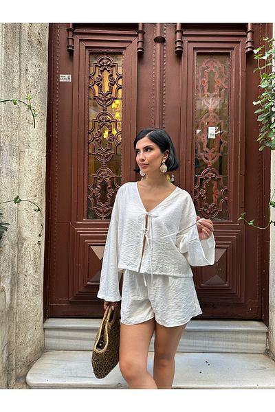 MY LİKA Strawberry Linen Shorts Suit