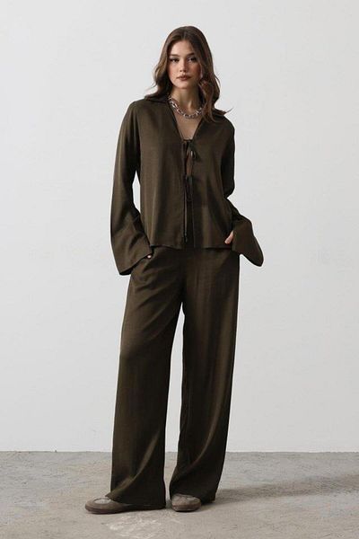 modamtn Front Bias Blouse and Trouser Set - Khaki