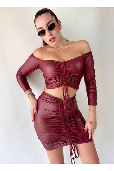 modamtn    Women's Gathered Leather Skirt Suit Opportunity Product