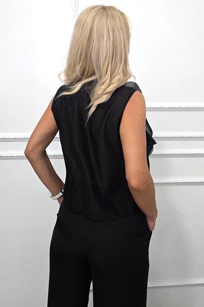FashionForYou Cămașă office cu volane, din lyocell NIVA, Negru, Mărime S/M