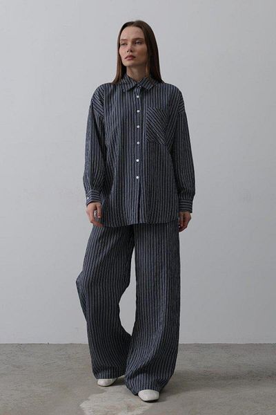 modamtn Striped Pocket Detailed Oversize Suit - Navy Blue