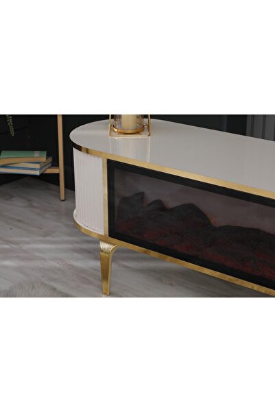 SHOW Dekoratif Elektrikli Yapay Şömine ve Tv Ünitesi 160 cm x 40 x 50 cm Kumandalı Bluetooth Ses