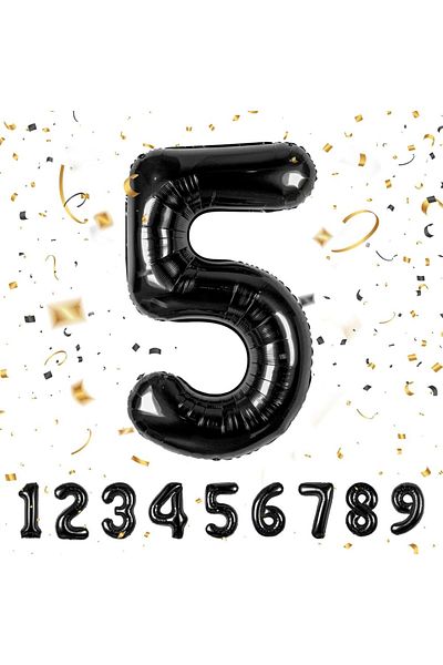 ZENVİVA 5 Years Old Black Foil Balloon + Black Gold Banner