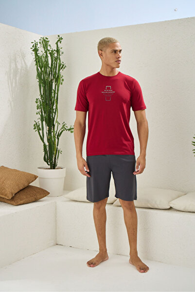 İpek Men's Short Sleeve O Neck 100% Cotton Shorts Pajamas Set