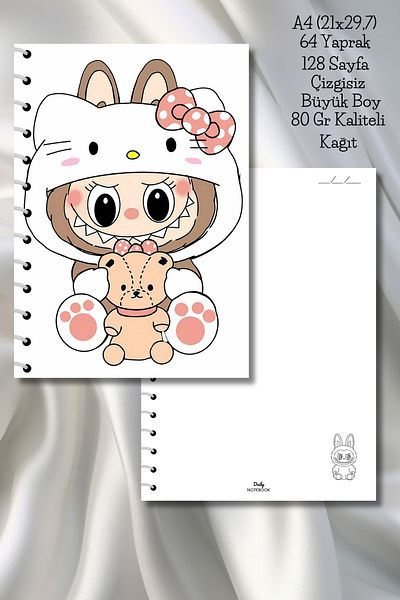 daily notebook دفتر مدرسي غير مملوء بالخطوط من لابوبو، 64 ورقة/128 صفحة حلزونية مقاس A4 كبير (21 × 29.7 سم)