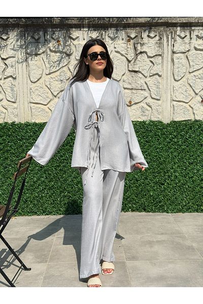 ENDAMIM Linen Two Tie Jacket Pants Pocket Suit