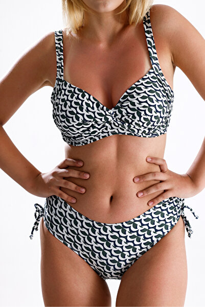 SEALİFEmayo Kadın büzgü detaylı toparlayıcı bikini takımı yeşil detay desenli...