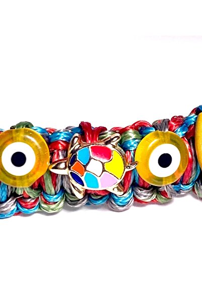 She Sells Kuçiko Çok Renkli Altın Kaplama Kaplumbağa Boncuk ve Nazarlık Detaylı Köpek Kolyesi (40 Cm)