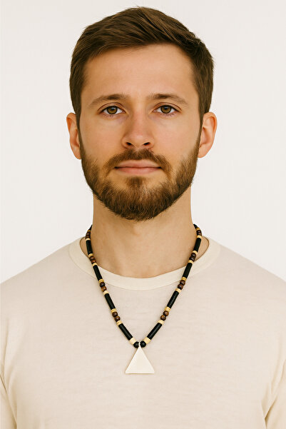 She Sells Handmade Bone Inverted Triangle Detailed Bohemian Men's Necklace