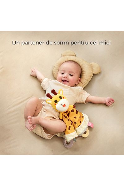 tumama Baby Blanket Toy - Giraffe Pattern, 2 Special Teething Rings