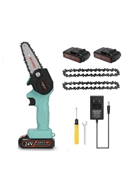 Rovitech Mini Drujba Electrica - 2 x Acumulatori 24V, Fierastrau Portabil cu 2 Lanturi Incluse