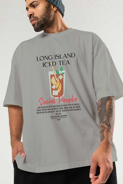 Ankhises Long Island iced tea Cocktail față Tricou oversize imprimat Bărbați Femei Tricou 100% bumbac Crew Gât