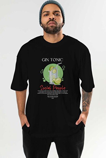 Ankhises Gin Tonic Cocktail Tricou negru supradimensionat cu imprimeu frontal...
