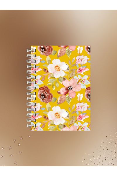 Ez&Tu Stıcker Watercolor Floral Notebook – 60 Sheets -120 Pages |   Striped Wire Spiral