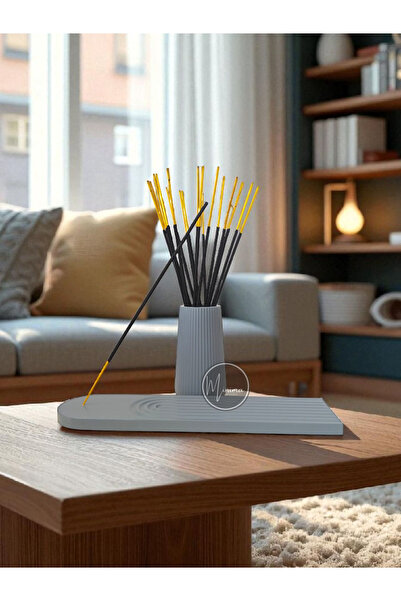 Minima Art Studio ZENLINE – Modern Çizgili 2’li Tütsülük & Tütsü Vazo Seti Gr...