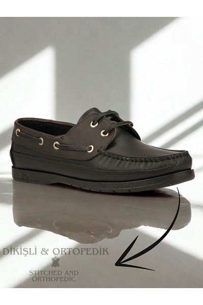 GÜR MODA AYAKKABI Chocolate Scented Orthopedic Sole Stitched Leather Lace Leather Lining Daily Loafer Shoes