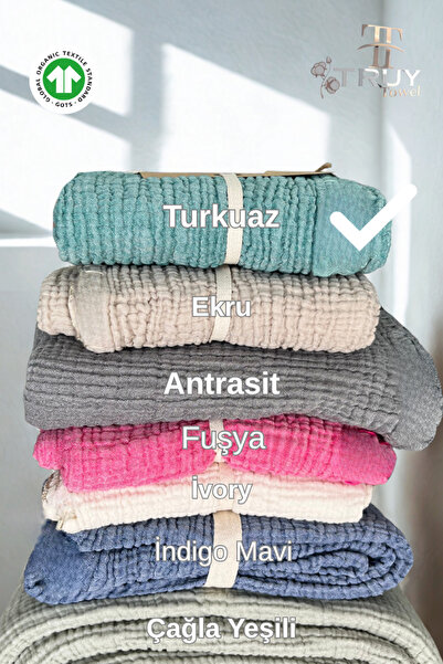 TruyTowel Püsküllü Müslin TV Battaniyesi TURKUAZ