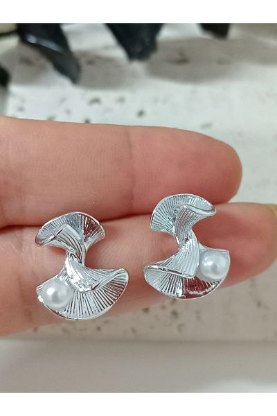 mos&more Silver Gingko Pearl Small Women's Earrings