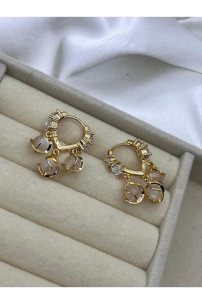 Yıldız Accessory Korean Style Steel Earrings with Ice Crystal Zircon Stone with Gold and Silver Detail