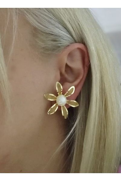 mos&more Gold Flower Pearl Women's Earrings