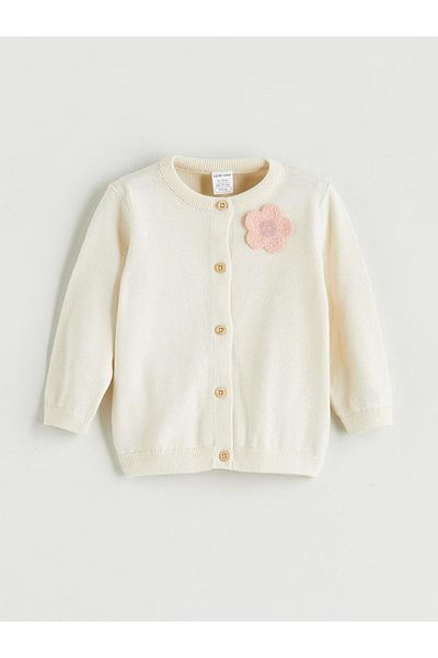 LC Waikiki Crew Neck Floral Embroidered Baby Girl Knitwear Cardigan (W5)